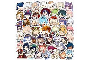 AUCEKO Lot de 50 autocollants Genshin Impact Gmes Genshin Impact - En vinyle imperméable - Pour ordinateur portable, enfants, voitures, moto, vélo, skateboard, bagages, valise, ordinateur - Graffiti Decal