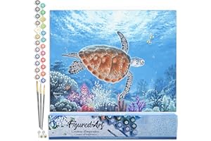 Figured'Art Dipingere con i Numeri - Paint by Numbers Tartaruga di mare, Passatempo per Adulti, Kit Completo, Hobby Creativi - Quadri fai da te 40x50cm senza cornice