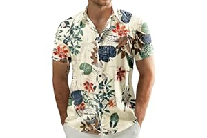 JOGAL Mens Flowers Casual Aloha Hawaiian Shirt