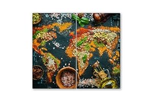 CANVASFLY 2x30x52cm - Herdabdeckplatte, Herdabdeckung für Glaskeramik-Kochfelder, Gehärtetes Glas, 60x52cm, mehrfarbig, Schneideplatte