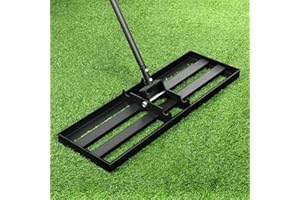Kokorona Lawn Leveling Rake, 76 x 25.5cm Iron Lawn Lute, Black Heavy Duty Lawn Leveler with 207cm Adjustable Handle Level Soil Sand, Top Dressing. Lawn Leveling Tool for Garden, Golf Course, Backyard