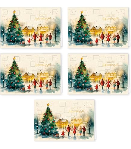 Adventskalender Grußkarten-Set – 2 Stück Mit 24 Türchen, Goldgeprägt, Inkl. Umschlägen