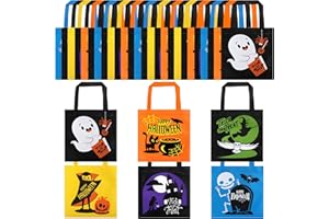 JOYIN 32 bolsas no tejidas de colores para los niños, 6 diseños de bolsas de truco o trato para la fiesta de Halloween, bolsas de caramelos reutilizables, bolsas de golosinas de Halloween
