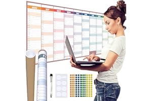 Glacient Planificador de pared para año académico 2024-2025, 118 x 42 cm, laminado grueso, calendario de mitad de año, del 24 de agosto al 25 de julio, marcadores, pegatinas y puntos de pegamento, of