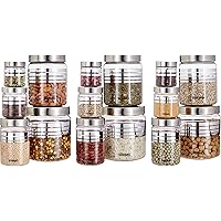 Amazon Brand - Solimo Plastic Container Set, 15-Pieces, Silver with Stainless Steel Lid & Wide Mouth