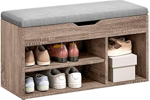 HOMCOM Shoes Cabinet Bench Hidden Storage Padded Seat Organiser Footwear Rack Hallway Grey Wood Grain