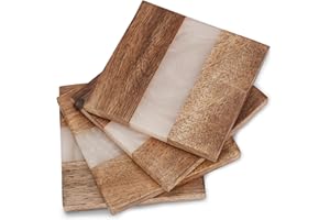 Ajuny Podstawki pod napoje – ręcznie wykonane z naturalnego drewna i żywicy w kształcie kwadratu podkładki na kubki do herbaty kubki do kawy i szklanki do wody (zestaw 4 sztuk, białe)