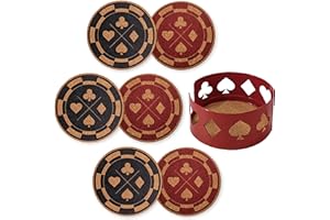 Mango Steam Lot de 6 dessous de verre décoratifs jeton de poker pour boissons et tasses avec support en métal Rouge