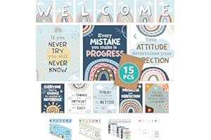 Decorably 15 Boho Rainbow Classroom Decor 11" x 14" Matte Laminated Inspirational Welcome Sign for Classroom