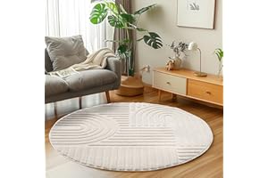 ‎CARPETSALE24 Carpetsale24 Teppich Rund 160 cm Creme, Hochflor Wohnzimmer Teppich, Weich & Flauschig, Skandinavisch Boho Stil, Langflor Shaggy, Pflegeleicht, Jute Rückseite