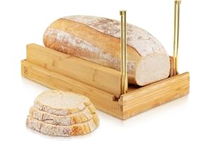 APACE LIVING Ditto Bamboo Bread Slicer for Homemade Bread - 6.5" Wide Adjustable Bread Slicer Guide Cuts Even Slices, 4 Thickness Options - Works with Buns, Bagels, Sourdough - Incl Crumb Tray