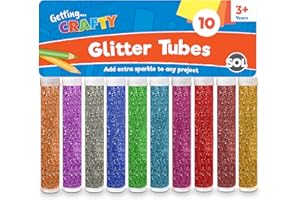 SOL 10pk Kids Glitter Tubes in 10 Assorted Vibrant Colours - Fine Glitter for Arts and Crafts, Slime, Card Making, Nail Art, and Decorations - Easy-Pour Shaker Pots for Kids and Adults
