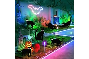 AIHAOYU 6er Pack Schwarze Katze Halloween Dekoration, Halloween Dekor Außenhof Schilder mit Pfählen, Leuchtende Augen im Dunkeln mit Gruseliger Silhouette für Hof, Rasen, Garten, Halloween Outdoor Partys Deko