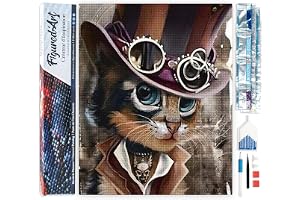 Figured’Art Diamond Painting Broderie Diamant 40x50cm Toile Entière Roulée avec Strass Perles Carrés - Chat gentleman - Kit Complet Animaux 5D DIY Activité Manuelle Loisirs Créatifs Adultes