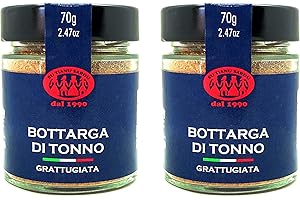 NIANWUDU Grated Tuna Bottarga Su Tianu Sardu - 2 Packs of 70g (2.47oz) - Handmade in Sardinia, Italy - Salted and Dried Tuna roe - Mediterranean Caviar - Artisanal Sardinian Production Kosher