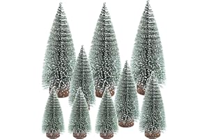 TULEBOLIAN 9 Stück Weihnachtsbaum Mini Künstlich,Kleiner Weihnachtsbaum,Mini Grün Tannenbaum,Mit Schnee-Effek,Weihnachten Tischdeko,mit Holzsockel,10/15 /20 cm,für Weihnachtsdeko