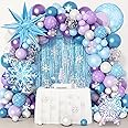 162Pcs Snow Frozen Birthday Balloons Arch Kit Frozen Birthday Party Decoration Blue Purple Latex Balloons Snowflakes for Girls Kids Winter Wonderland Baby Shower Frozen Birthday Party Supplies