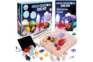 Science Kidz Mega Gemstone Dig Kit - 20 Real Life Gems & Crystals - Gemstones Excavation Kits For Kids - Gem Stones Digging Kit Set - Dig For Gems, Stones, Crystals & Rocks