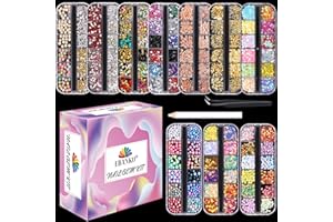 EBANKU 10 Boîtes Nail Studs 3D Nail Gems Perle Irisé Strass Nail Art Conseils Kit de décoration avec pincettes incurvées Cils Nail cire outil Picker pour Nail Art fournitures