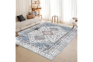 OMERAI Rugs Living Room Machine Washable Rug for Bedroom 160X230CM Large Rug Area Rugs for Non-Slip Boho rug Soft Faux Short Pile Carpet Vintage Rug Navy Blue Classic Traditional Rugs