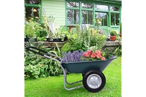 COSTWAY Taczka z 2 kółkami, 75 l, taczka do pchania 100 kg, metalowa rama, wózek transportowy do ogrodu, wózek ogrodowy z gumowym uchwytem, taczka budowlana (zielona)