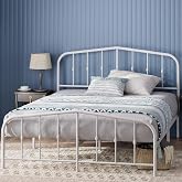 Zinus Heidi Bed 135 x 190 cm &ndash; Height 31 cm &ndash; Metal Bed Frame with Headboard and Footboard &ndash; Double Bed, White