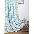 Tranquebar Curtain Co. 100% Cotton, Bohemian Tasseled Geometric Print, Room Darkening Curtains For Window (With Back Tabs) - 5 Feet, Anya: Blue & Yellow, 1 Piece (Length 152 Cm) - Light-Filtering