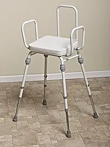 Premium Imported Height Adjustable Vinyl Modular Perch Stool - for Seniors and Elderly - For bathroom or kitchen - Ergonomic Handle - with Backrest