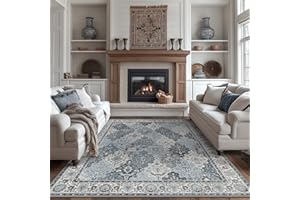 BEIMO Area Rug for Living Room 120x170 cm, Washable Non Slip Low Pile Indoor Carpet, Easy Care, Vintage Boho Floral, Denim Blue