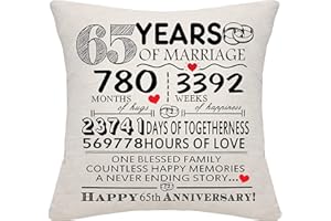 BOMMEX 65 Years of Marriage Gift 65th Wedding Anniversary Cushion Cover Keepsake Decoration Gift for Couples Parents Women Men Mum Dad Husband Wife Grandma Grandad Aunt Uncle Friends (65 YEARS)