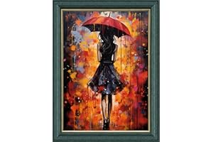 Leczany Kit de point de croix à faire soi – meme kit de démarrage de broderie pré - imprimée canevas kit complet adulte ou enfants pour les debutants - Beauté sous la pluie 33x46cm