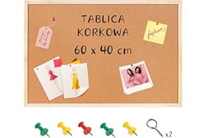 ‎CREATIVE HOME Creative Home 60 x 40 cm (+-3cm) Tablica Korkowa Informacyjna z Ramą Sosnową | w Zestawie 5 Pinezek | Wyprodukowana w UE | Idealna do Biura, Szkoły, Pokoju Dziennego, Sypialni i Domu