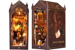 CEVIKNO DIY Book Nook Kit 3D, DIY Książki Domowe Dekoracje Domowe, Drewniany Domek dla Lalek z Meblami i Światłami LED Kreatywne Wkładane Półka Dekoracja Prezenty Świąteczne