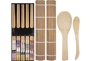 MENGH-SHOP Sushi Making Tools Set Include Bamboo Sushi Rolling Mats Rice Paddle Spreader Chopsticks for Chef Beginner Kitchen DIY 9pcs