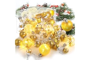 BoriYa Bolas de Navidad con Luz LED - 36 Piezas Doradas Bolas Arbol de Navidad Irrompibles,Plástico Transparentes Rellenables Bolas Árbol de Navidad Set 8cm 6cm 4cm,Adornos de Navidad para Interiores