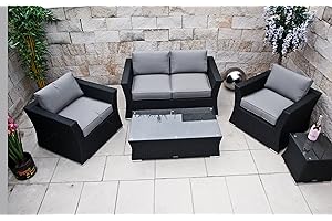 Ragnarök-Möbeldesign PolyRattan Lounge Set DEUTSCHE Marke - EIGNENE Produktion 8 Jahre GARANTIE auf UV-Beständigkeit Garten Möbel incl. Glas und Polster (schwarz) Gartenmöbel