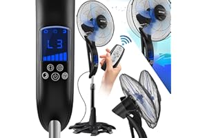 KESSER® Ventilatore da terra con telecomando, ventilatore a piedistallo temporizzato - funzione oscillazione 80 gradi, 50W - 3 livelli di velocità, nero