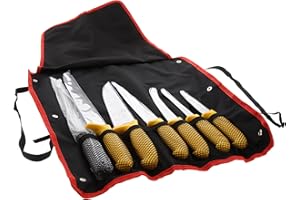 Pradel Excellence - PCOT005008 - Sac Couteaux de Boucher 7 Pièces - Gamme Authentique - 6 Couteaux + 1 Fusil d’Affûtage - Lames Inox - Manches Polypropylène Jaune - Sac Convertible en Tablier