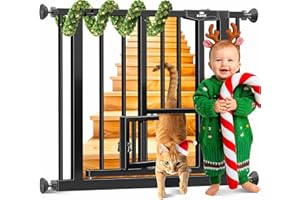 KIDIZ Absperrgitter zum Klemmen mit Katzenklappe, Türschutzgitter, Autoclose Kinder Treppengitter ohne Bohren | 90° Stopp Schutz, schwenkbar, Treppenschutzgitter, Schwarz, Breite: 81-87 cm