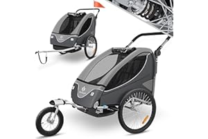 KESSER® Remorque de vélo pour enfant - Rotation à 360° - Avec suspension 2 en 1 - Fonction jogger - Remorque de vélo pour enfant - Sangle à 5 points - Pour 1 à 2 enfants - 40 kg