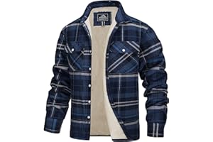 TACVASEN Men's Fleece Jackets Flannel Checked Lumberjack Shirts with 5 Pockets Winter Work Shirt Casual Button Down Coat