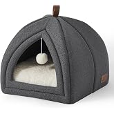Bedsure Cave Bed Cat Igloo Removable Washable Cushion, 40 x 40 cm | Tent Cat House with Sherpa Cushion, Portable Folding Pet