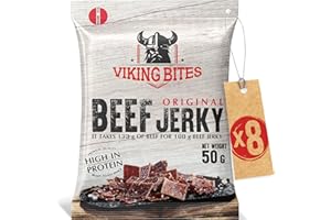 Viking Bites Beef Jerky Original 400g (8 x 50 g) - Cecina de ternera - Aperitivo de carne - Con un alto contenido de proteínas