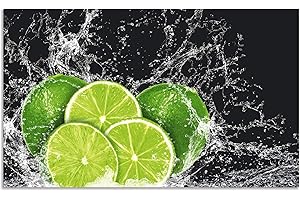 ARTland Spritzschutz Küche aus Alu für Herd Spüle 100x60 cm (BxH) Küchenrückwand mit Motiv Essen Obst Früchte Limette Eiswasser Modern Dunkel H9KL
