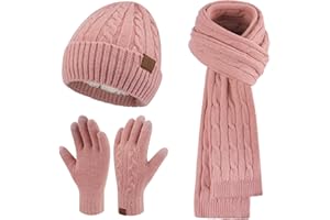 ZASFOU Womens Winter Beanie Hats Scarf Touchscreen Gloves Set Fleece Lined Knit Beanies Skull Caps Long Scarfs Christmas Birthday Gifts for Women