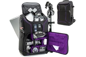 USA Gear DSLR Kamerarucksack, Foto Rucksack Anti-Shock Kameratasche mit 43,18 cm Laptop-Tasche, Wasserdichte Abdeckung, Verstellbare Linse Lagerung & Stativhalter - Lila