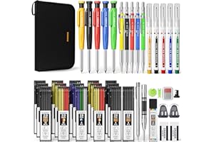 ‎STAGEEK STAGEEK 49 Set Zimmermannsbleistifte mit Anspitzer, Markierstifte mit Langer Spitze, Hartmetall-Anreißwerkzeug und Konstruktionsbleistifte für Architekten und Holzarbeiter mit Etui