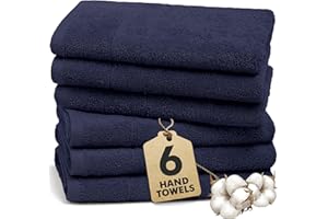 NOVO HOME Hand Towels for Bathroom – 100% Cotton Soft & Absorbent – Pack of 6 Small Towel (50x85cm) – Quick Dry Luxury Cotton Hand Towels – Navy Blue