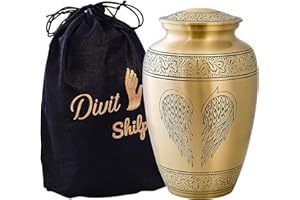 D S Urna de cremación para cenizas humanas con bolsa de terciopelo, para adultos de hasta 100 kg, Urnas funerarias por Divit Shilp (alas de ángel dorado, adulto)