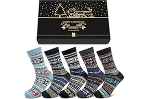 Chalier Cozy 5 Pares de Calcetines Térmicos para Hombre de Lana Gruesa y Cálida para el Frío Invierno, Ideales para Botas, Senderismo y Trabajo, con Caja de Regalo